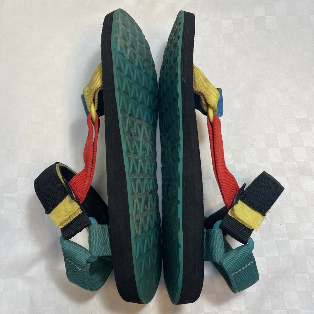 Teva Original Universal Sandals Blue Multicolor Green Soles Mens 12 UK11 EU 45.5